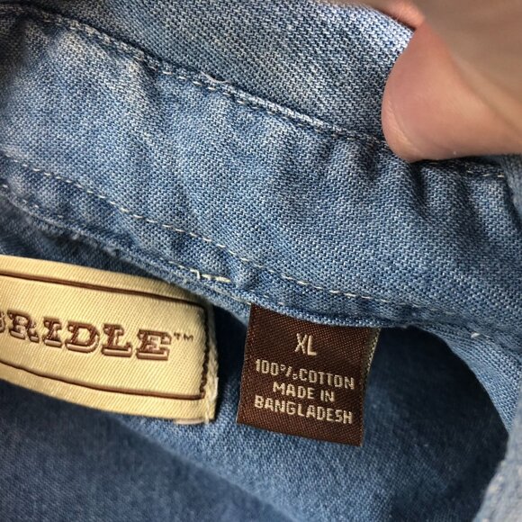 Bit & Bridle Men's Chambre Shirt XL Sleeveless Button Up Pocket Blue Denim Casua - Picture 9 of 15